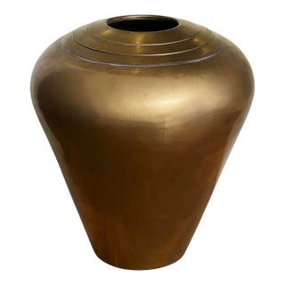 Oversized 17” Solid Brass Sculptural Floor Vase, 1960s For Sale