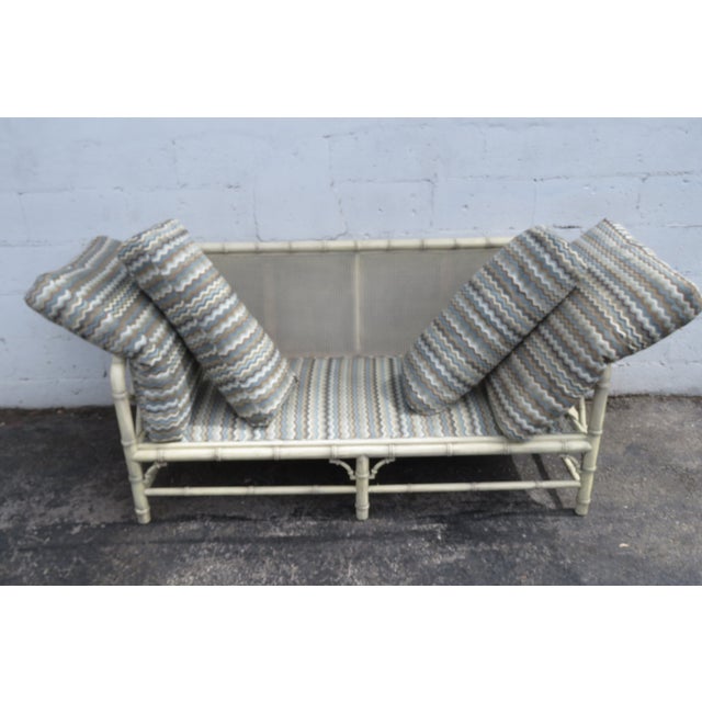 Hollywood Regency Faux Bamboo Caned Settee Loveseat 5988 For Sale In Miami - Image 6 of 13