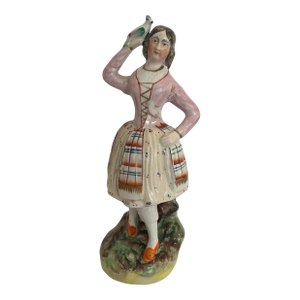 Antique Staffordshire Figurine Depicting a Lady With a Bird by Thomas Parr