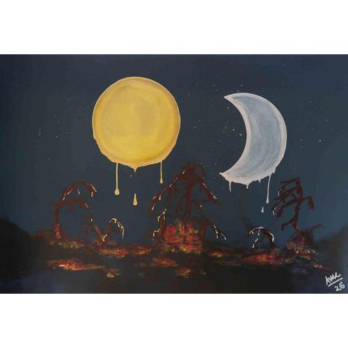 Anna Maria Caboni, Moon and Sun, 2026, Acrylic Painting on Canvas For Sale