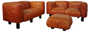 Sofas and Poufs in Orange Leather Marius & Marius by Mario Marenco for Arflex, 1970s, Set of 3