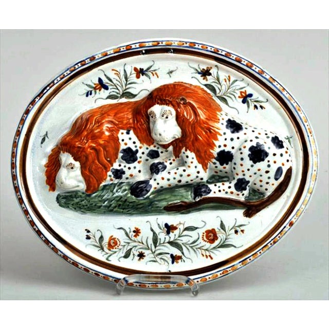Prattware Pearlware Plaque of Two Spotted Lions, English, Circa 1800 Circa 1800–1820 Two lions lie side by side on a...