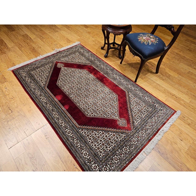 Vintage Persian Qum Area Rug, Hand-Knotted Silk, Herati Medallion Pattern, Ivory & Red, 4x6 For Sale - Image 16 of 16