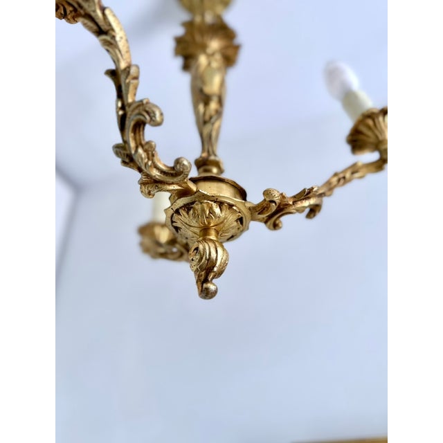 Louis XV Cast Brass Three-Light Chandelier, France, 1940s For Sale - Image 15 of 16