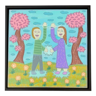 Original Acrylic Folk Art Painting From Renowned Key West Artist 'Reaching for the Sky' For Sale