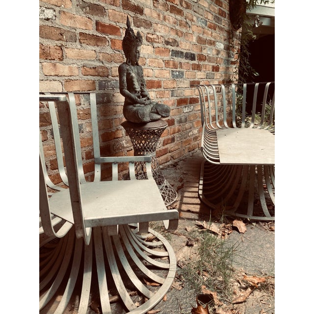 as rare as rare can be, original russell woodard welded aluminum chaise and matching chair… they will need pillows...