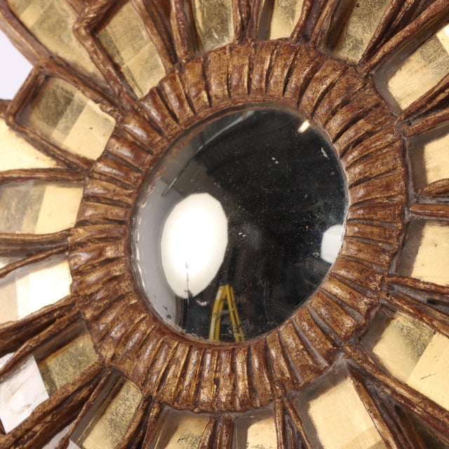 Mid-Century Modern A Gold Glass and Resin Sunburst Mirror, in the Manner of Line Vautrin. For Sale - Image 3 of 9