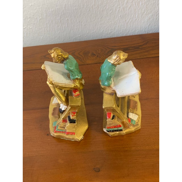 Vintage “Bookworm” Figural Cast Iron Bookends – Reading Scholar Pair For Sale In San Francisco - Image 6 of 9