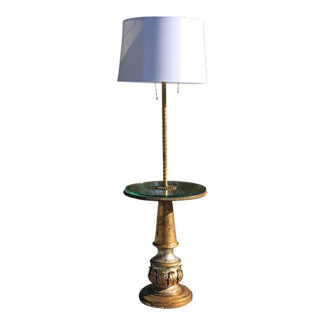 Hollywood Regency Gold Leaf Side Table Floor Lamp by Nardini Studios For Sale