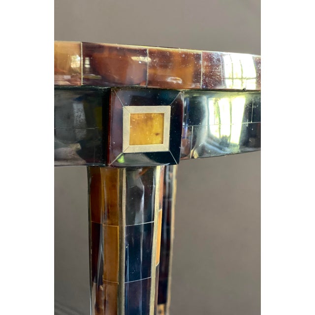 Maitland Smith Tessellated Faux Tortoise Shell Table W Brass Inlay For Sale - Image 11 of 13