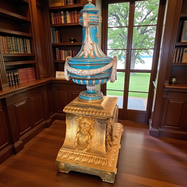 Metal 1900s French Sevres Porcelain Gilt Bronze Turquoise Mantel Clock Candelabra Set For Sale - Image 7 of 7