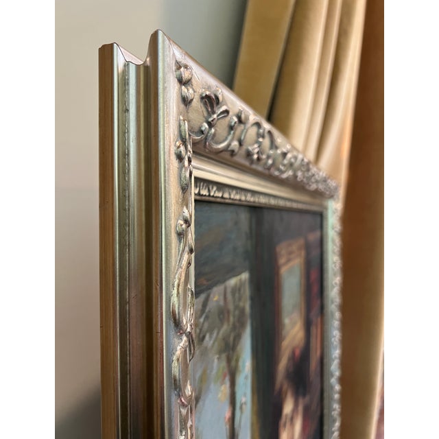 Vintage Oil Painting in Ornate Silver Frame For Sale - Image 10 of 18