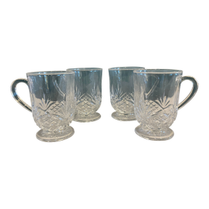 Vintage Etched Glass Coffee Cups, Set of 4