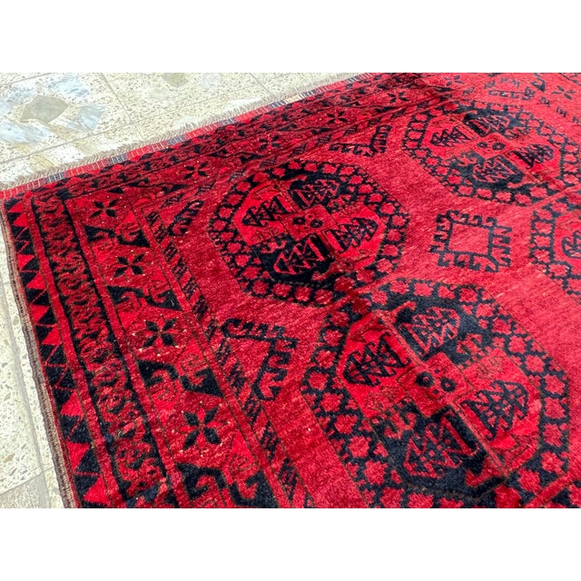Red Turkmen Tribal Hand-Knotted Wool Rug - 4'3" X 5'5" For Sale - Image 9 of 11