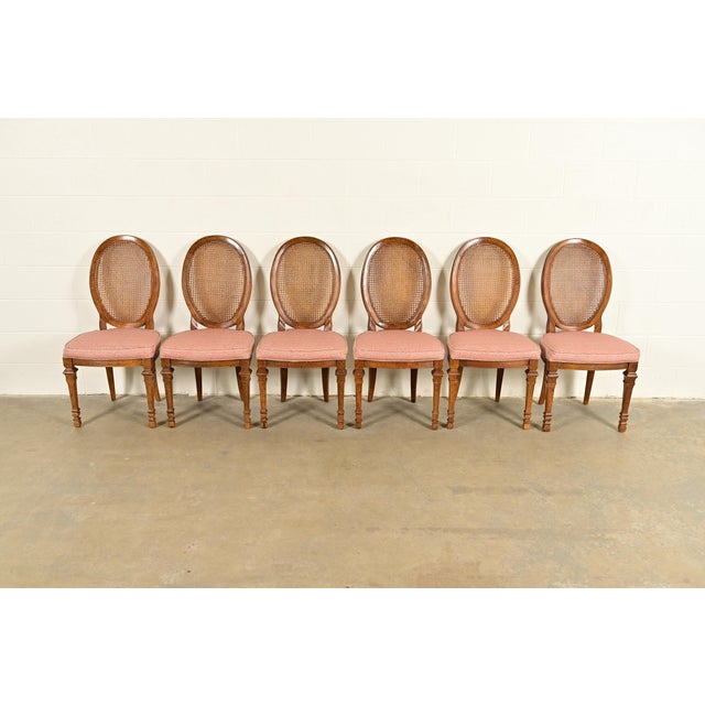 Drexel Drexel French Regency Louis XVI Carved Walnut Cane Back Dining Chairs | Set of Six For Sale - Image 4 of 14
