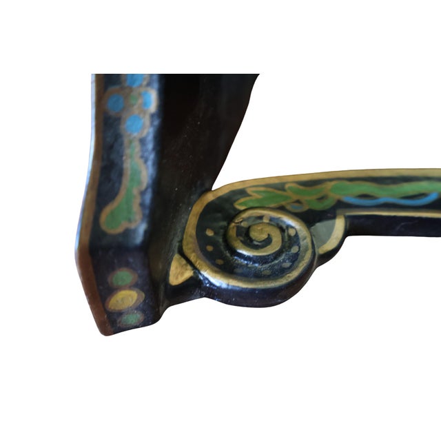 Mid 20th Century Pair of Vintage Indian Hand-Painted Floral Wood Wall Bracket Shelves For Sale - Image 5 of 15