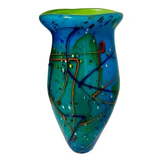 Vintage 1990’s Post Modern Heavy Hand Blown Studio Art Glass Vase For Sale
