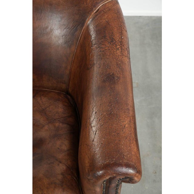 Brown Vintage Club Chair in Sheepskin Leather For Sale - Image 8 of 14