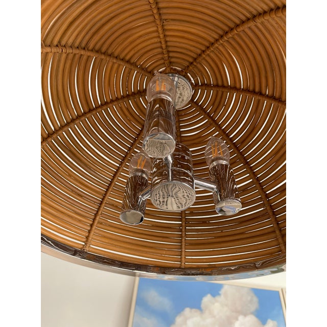 Martyn Lawrence Bullard Corbett Dome Rattan & Chrome Chandelier For Sale - Image 4 of 7