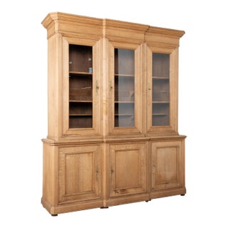 19th Century Bleached Oak French Bookcase Display Cabinet For Sale