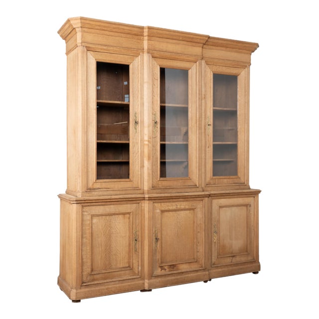 19th Century Bleached Oak French Bookcase Display Cabinet For Sale