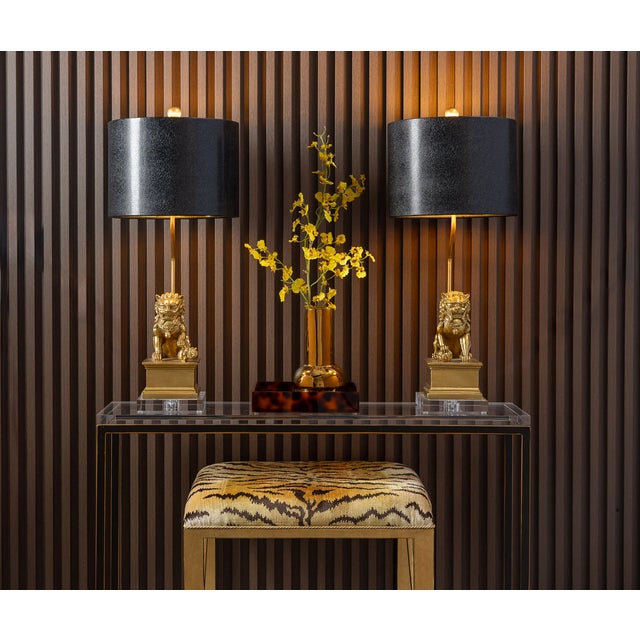Port 68 Dynasty Foo Dog Gold Accent Lamps, Set of 2 For Sale - Image 4 of 5