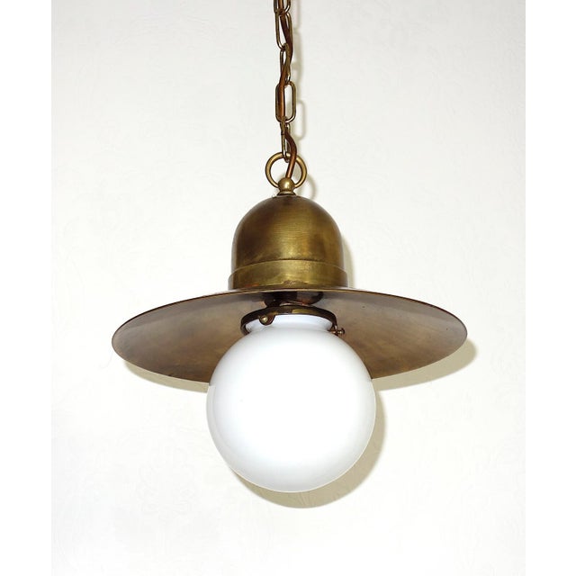 Antique Brass and Glass Pendant Lamp, 1950s For Sale - Image 6 of 9