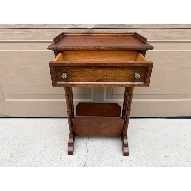 Mid-20th Century Brandt Walnut Faux Bamboo Side Table With Drawer & Magazine Rack For Sale - Image 11 of 17
