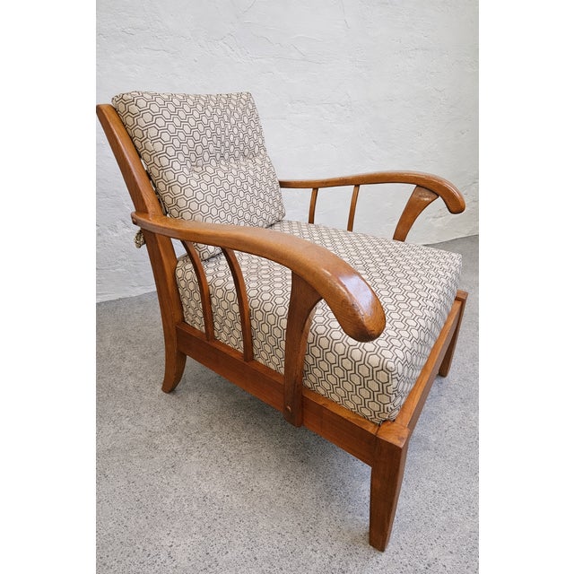 Early Mid-Century Austrian Lounge Armchairs in Cherry Wood and Minotti Jacquard Upholstery, 1940s, Set of 2 For Sale - Image 9 of 10