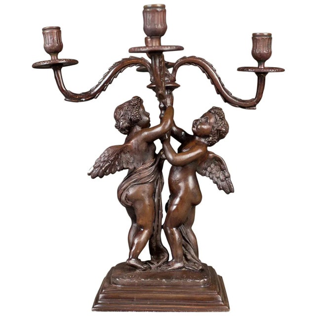Metal 1960s Victorian Revival Bronze Four Branch Girandole Candelabra For Sale - Image 7 of 7