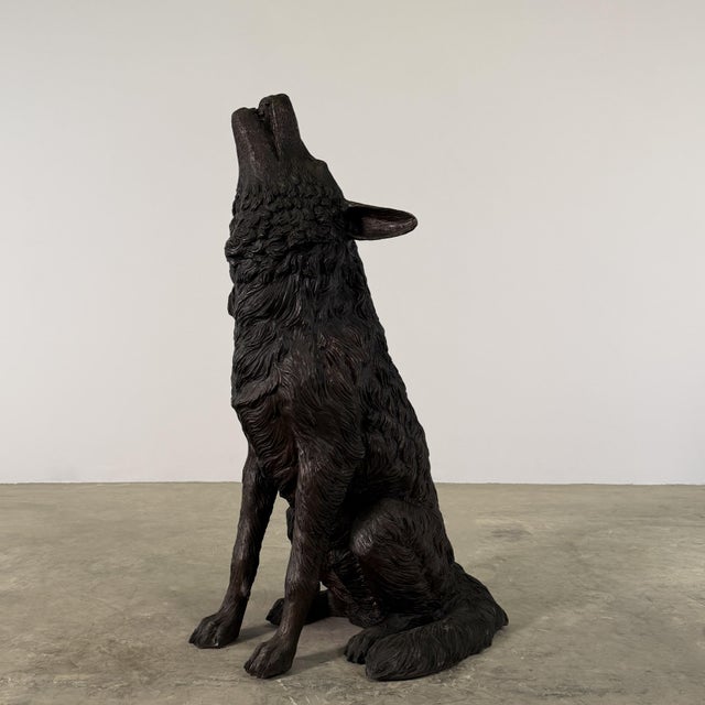 Contemporary Life-Size Bronze Howling Wolf Sculpture, 37” H For Sale - Image 3 of 9