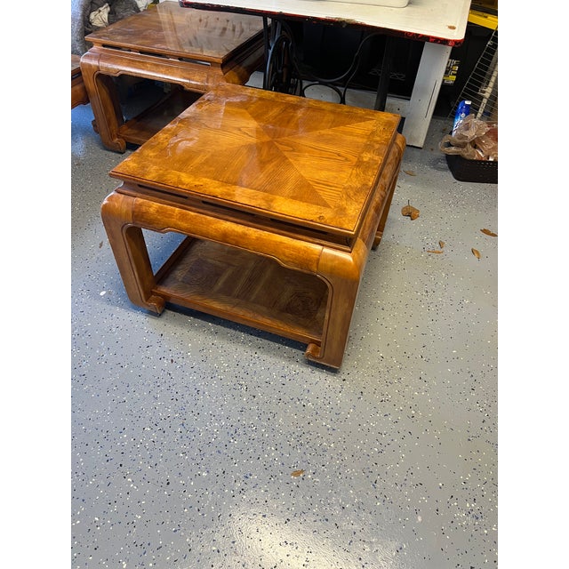 1970s Vintage Henredon / Thomasville Style Burl Wood Ming Coffee Table Set (3-Piece) For Sale - Image 13 of 13