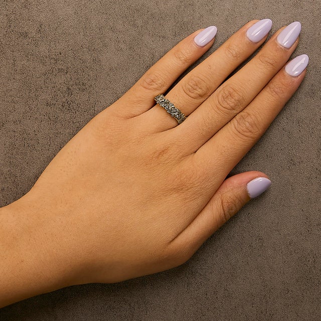 Early 21st Century 10K Yellow Gold Plated .925 Sterling Silver 1/3 cttw Natural Diamond Band Ring - Size 7 For Sale - Image 5 of 6