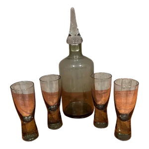 Modern Barware Four Glass Decanter Carafe Set Smoke Glass