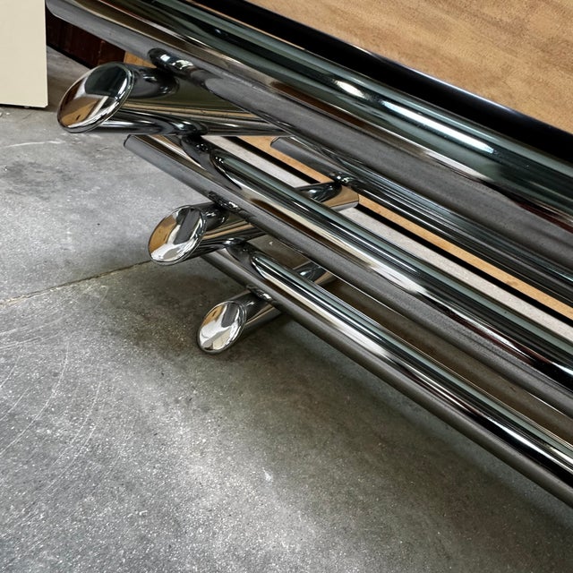 Smoked Glass Coffee Table with Chromed Metal Tubes, 1970s For Sale - Image 4 of 18