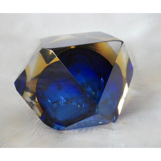C.1970s Italian Alessandro Mandruzzato, Hand Blown Faceted Murano Cobalt, Amber & Clear For Sale - Image 16 of 18
