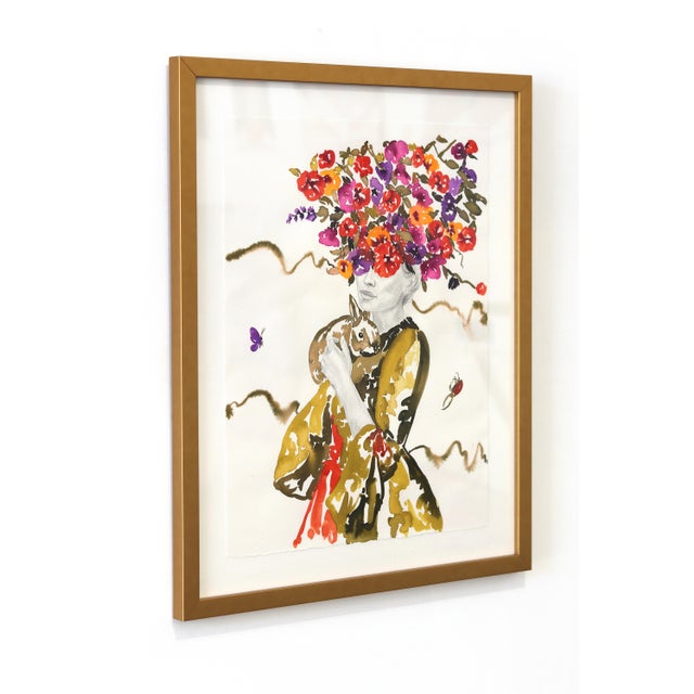 Bunny I - Colorful Floral Figurative Feminine Surrealist Framed Original Artwork by Carlos Gamez De Francisco For Sale In Los Angeles - Image 6 of 9