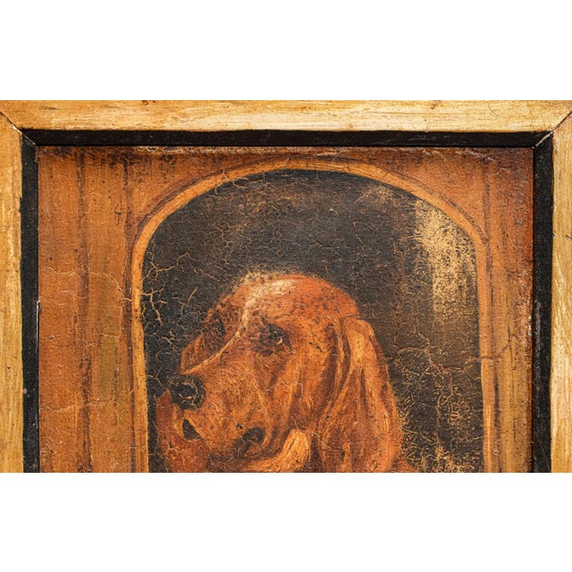 19th Century Rustic Dog House Scene Framed Antique Animal Portrait Oil Painting of Dogs For Sale - Image 5 of 9