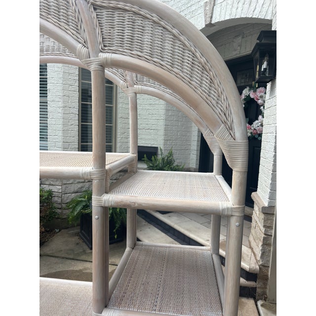Shabby Chic Palm Beach Chic Wicker & Bamboo Etagere For Sale - Image 3 of 12