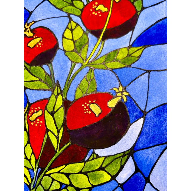 2020s Original Framed Watercolor Religious Painting “Stained Glass Pomegranates” For Sale - Image 5 of 12