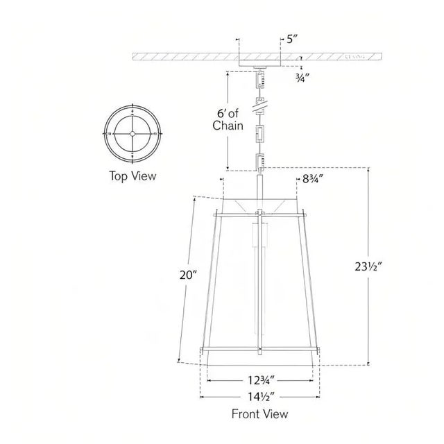Visual Comfort Carrier & Company for Visual Comfort Signature Callaway Medium Hanging Shade in Bronze with Linen Shade & Frosted Acrylic Diffuser For Sale - Image 4 of 4