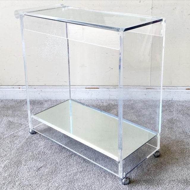 Postmodern Lucite Mirror and Glass Top Bar Cart Chairish