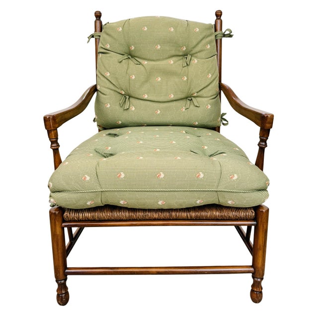 French Provincial Late 20th Century Custom-Made Country French Ladderback Armchair and Ottoman Set by Calico Corners For Sale - Image 3 of 18