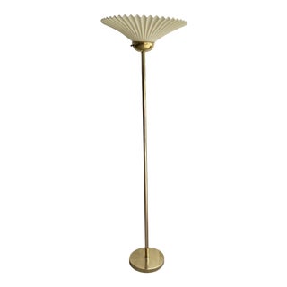 Mid 20th Century Brass Floor Lamp With Pleated Shade For Sale