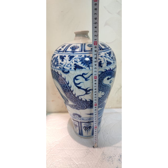 Chinese Ceramic Vase Blue and White Porcelain Plum Vase Hand Painted Drragon Pattern For Sale - Image 9 of 11