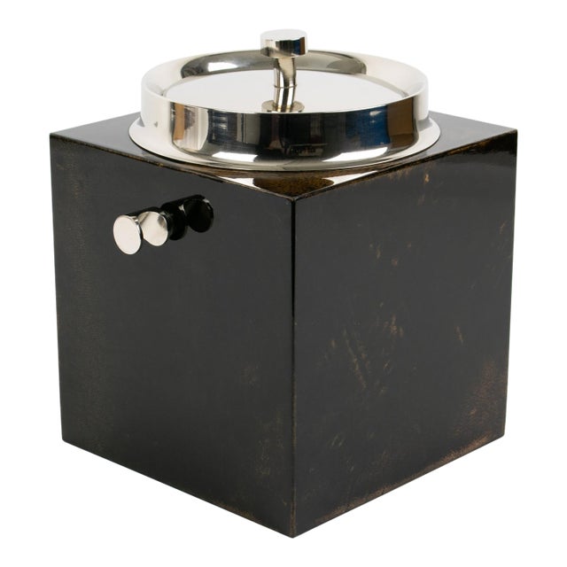 Aldo Tura Lacquered Goatskin and Chrome Metal Ice Bucket For Sale