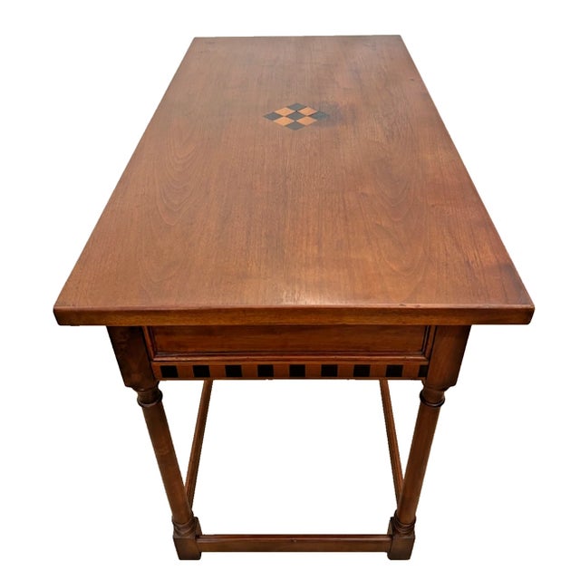Vintage Writing Table, Desk, Large Drawer, Checkerboard Inlay, Sheraton Style For Sale In Palm Springs - Image 6 of 12