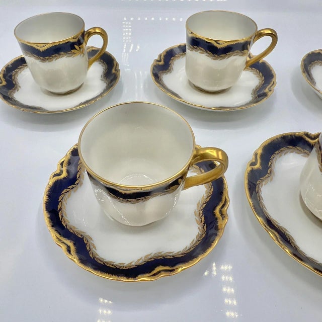French Art Nouveau Blue and Gold Porcelain Demitasse Coffee Service from Haviland Limoges, France, 1900s, Set of 13 For Sale - Image 4 of 18