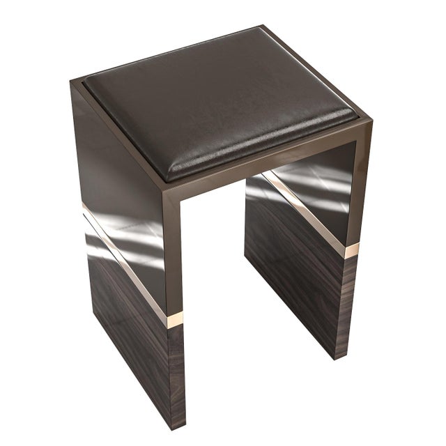 Not Yet Made - Made To Order "Galeone" Bar Stool With Stainless Steel, Walnut and Bronze Details For Sale - Image 5 of 8