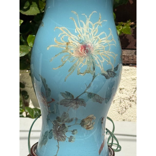 1960s 1960s Chinese Painted Lamp With Custom Made Silk Velvet Shade. For Sale - Image 5 of 12